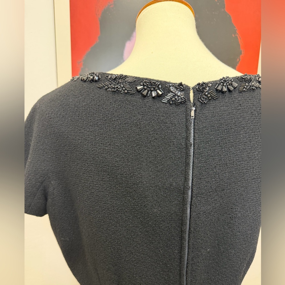 Insane Vintage Black Wool Beaded Sheath Dress Mid-Century Handmade Con Matic Zip - Picture 10 of 17